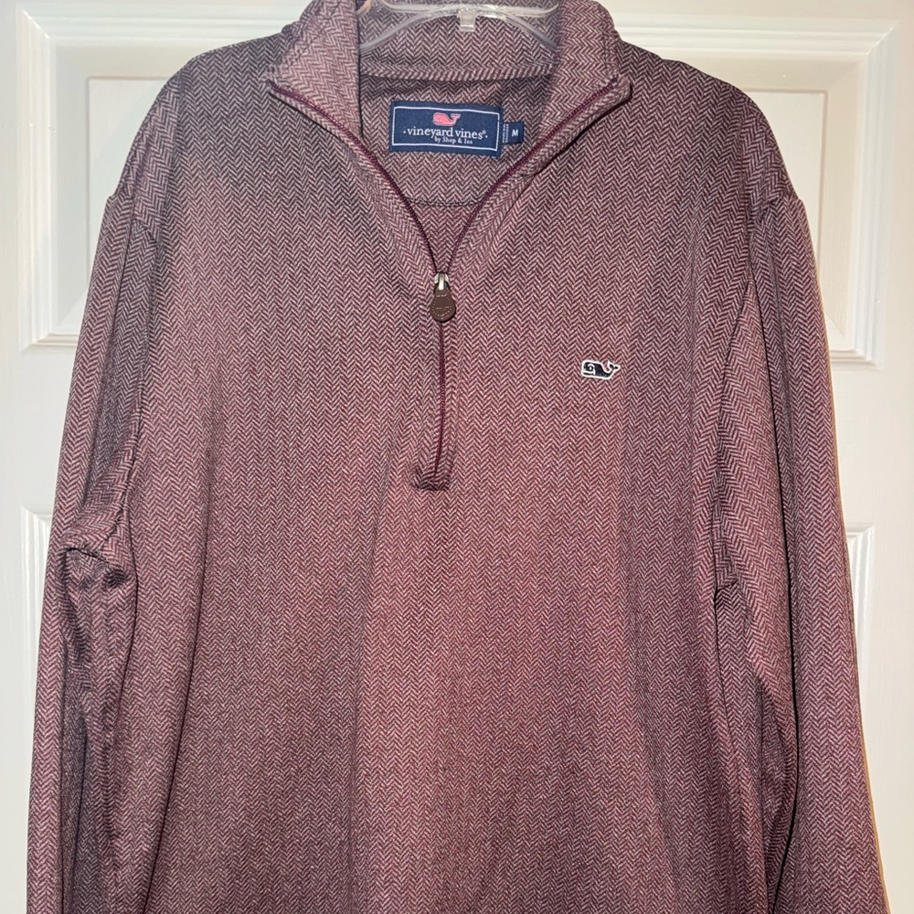 Vineyard Vines Burgundy Shep 1/4 Zip Sweater with Ribbed Collar